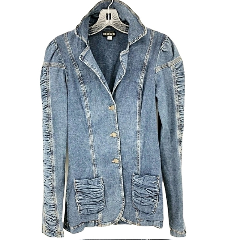 Bebe Women’s Medium Denim Button Long Sleeve with Pockets Jacket